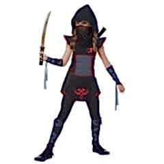 Hkostüm Casus Ninja Kız Çocuk Kostümü Lüks 11-12 Yaş Siyah