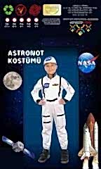 Herkese Kostüm Astronot Çocuk Meslek Kostümü Beyaz 5-6 Yaş